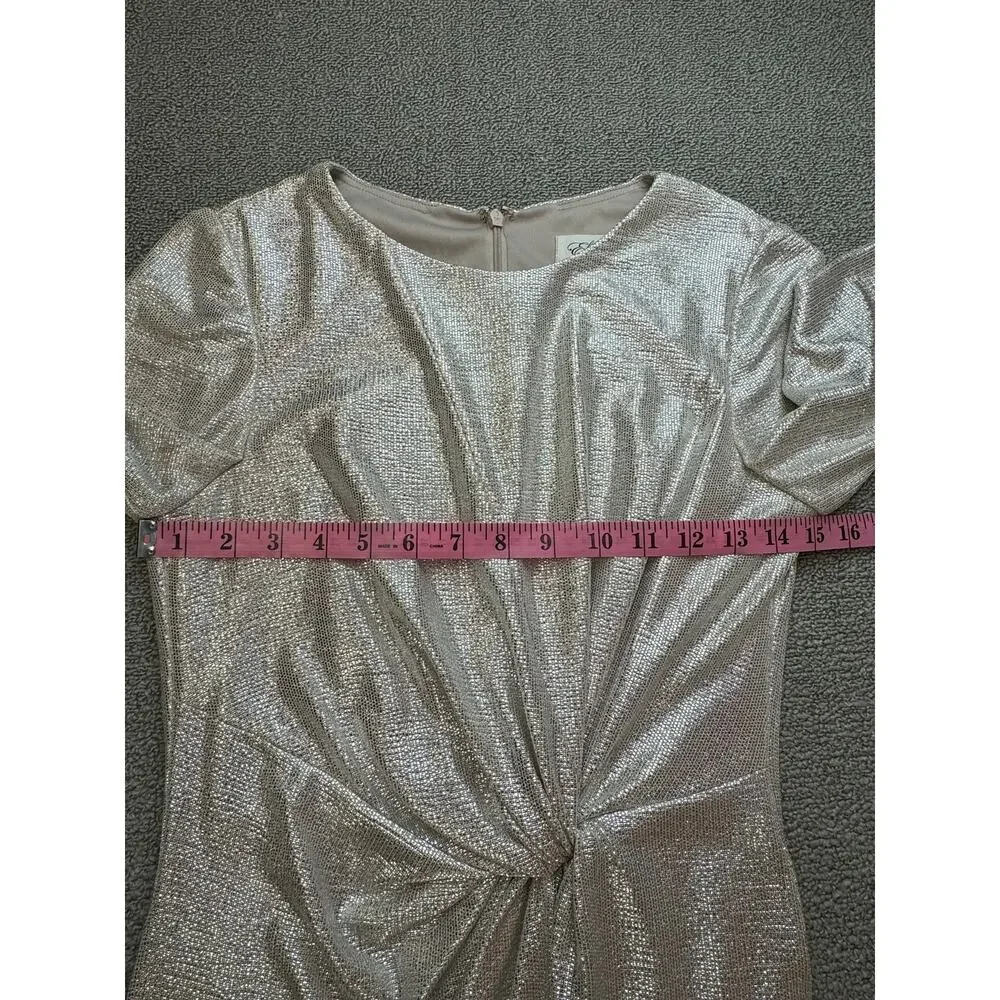 Eliza‎ J Formal Dress Full Length Gown Twist Metallic Silver Sparkly Size 8